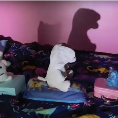Family makes shadows of child’s toys