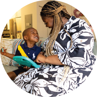 Mother and child with tablet