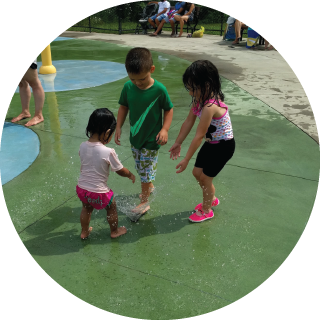 Children play at a water park