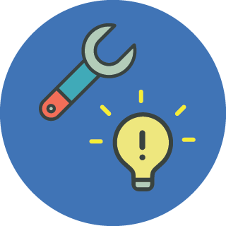 Wrench icon for tools, with lightbulb icon for ideas